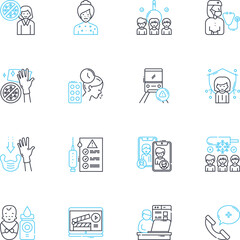 Fototapeta na wymiar Epidemic surge linear icons set. Spike, Outbreak, Surge, Tsunami, Explosion, Influx, Uptick line vector and concept signs. Wave,Mass,Sudden outline illustrations Generative AI