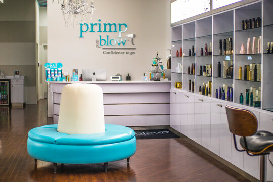primp blow beauty salon interior with beautiful colors