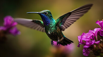 Fototapeta premium Vibrant green hummingbird delicately showcased in image.