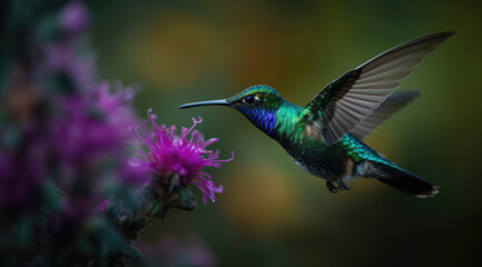 Fototapeta premium Vibrant green hummingbird delicately showcased in image.