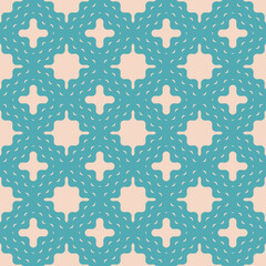 Vector geometric seamless pattern with wavy shapes, curved lines. Simple abstract background in turquoise and beige color. Trippy funky retro style texture. Repeat geo design for decor, print, wrap