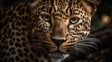 Naklejka na ściany i meble Leopard's close-up face with sharp expression in high quality PNG format.
