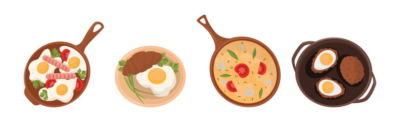 Tasty Egg Dish as Fresh and Healthy Morning Protein Meal Vector Set