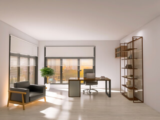 Home office interior 3d render, 3d illustration
