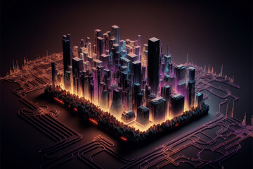 Fototapeta na wymiar Night city skyline concept networking illustration background. Generative AI
