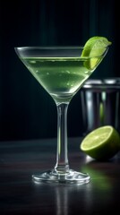 Gimlet with Lime Wedge. Generative AI.