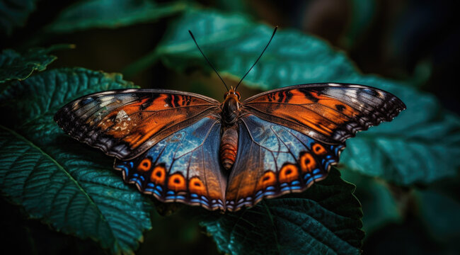 Intricate details of a vibrant butterfly's wings.