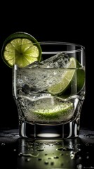 Margarita with Salt Rim and Lime Wedge. Generative AI.