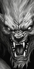  halloween werewolf head close up - by generative ai