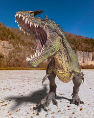 monster dinosaur is attacking on the ice age