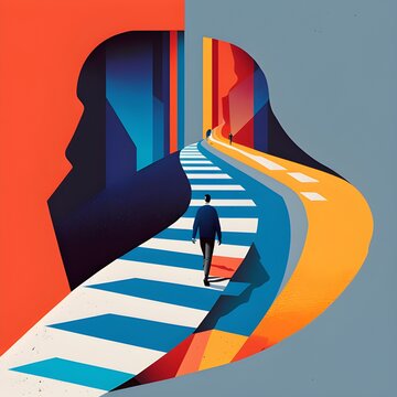 Person walking down a long path