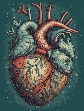 Illustration of a heart. Vintage retro poster style. AI-generated image