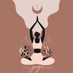 Cute girl silhouette doing yoga concept template Vector