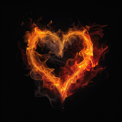 Plakat burning love heart made of flame - by generative ai