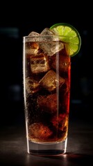 Rum and Coke with Lime Wedge. Generative AI.