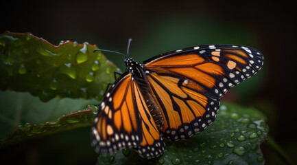 Fototapeta na wymiar The Vibrant Orange Wings of a Monarch Butterfly at Rest