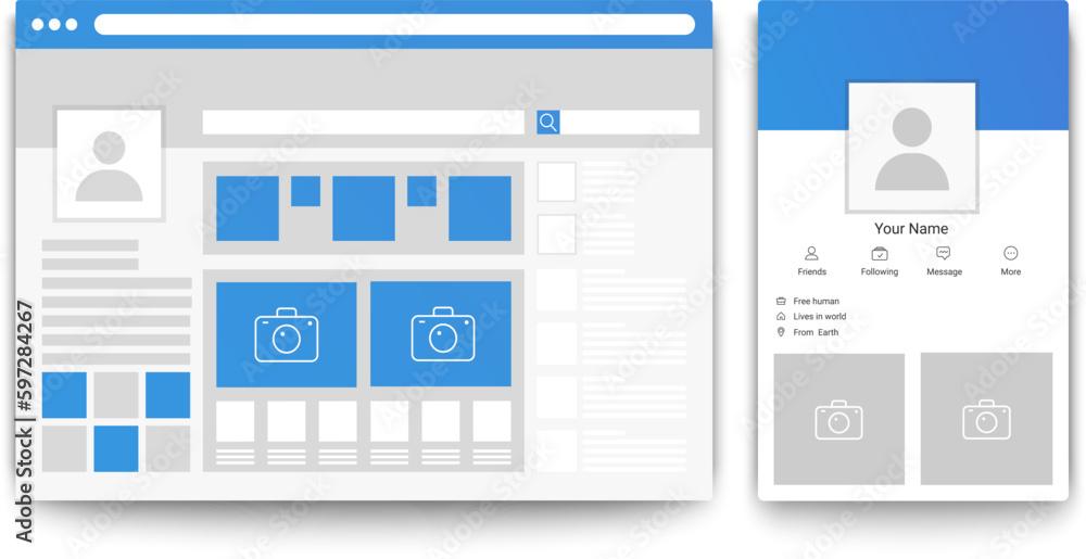 Aufkleber Social network web and mobile page browser. Concept of Social page interface vector illustration