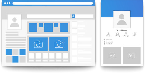 Social network web and mobile page browser. Concept of Social page interface vector illustration