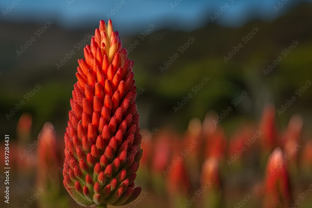 Sticker vibrant red flower blooming in a sun-drenched field. Generative AI