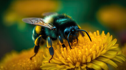 Vivid green and yellow stripes of a bumblebee's furry bottom left image file.