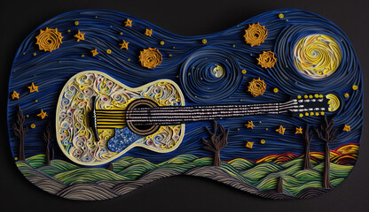 Abstract guitar with starry night background