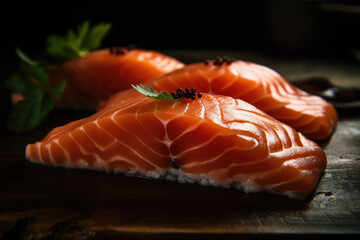 Great Quality Raw Sushi-Grade Salmon in the Corner.