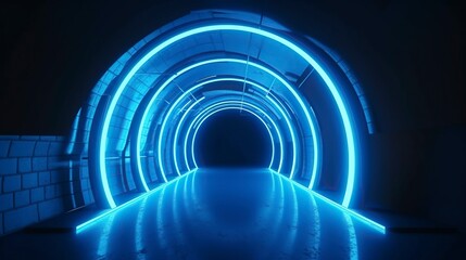 illustration, tunnel corridor with rays of light, ai generative.