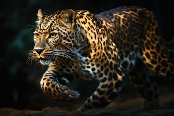 Plakat Beautiful leopard. Background with selective focus and copy space. AI generated, human enhanced