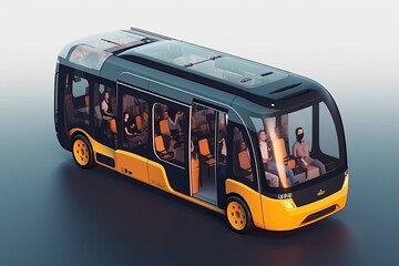 autonomous taxi bus service, customers, pedestrians. generative ai