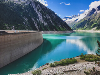 dam of the Schlegeisspeicher in austria with glacier