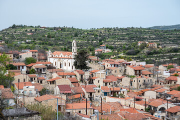 Fototapeta na wymiar Lofou, Limassol District, Cyprus - High angle view over the rooftops of the historical village