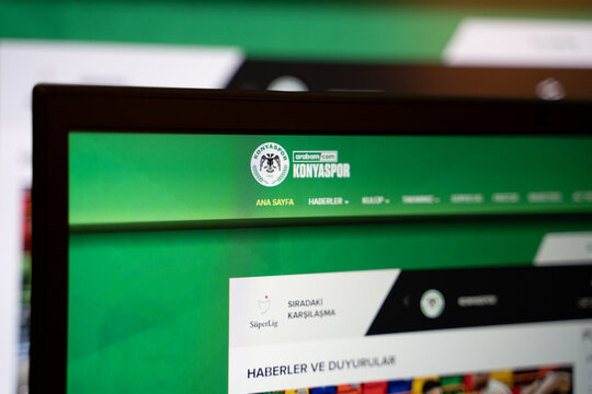 The logo on the Konyaspor website screen. Konyaspor is a Turkish professional football club located in the city of Konya. Ankara, Turkey - April 27, 2023.