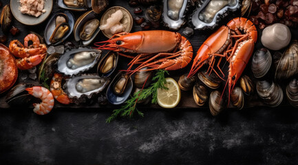 A Seafood Feast on a Slate Background Top Right Site.