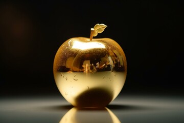 Transparent isolated golden apple. Generative AI