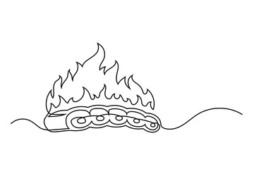 Continuous line drawing bbq ribs and fire isolated on white background. BBQ concept. Vector illustration