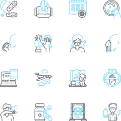 Infections linear icons set. Bacteria, Viruses, Fungi, Parasites, Pathogens, Antibiotics, Immunity line vector and concept signs. Contagion,Outbreak,Epidemic outline illustrations