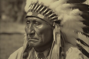 Fototapeta premium Portrait of Native American Indian Apache Man. Generative AI 