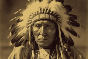 Fototapeta na wymiar Portrait of Native American Indian Apache Man. Generative AI 