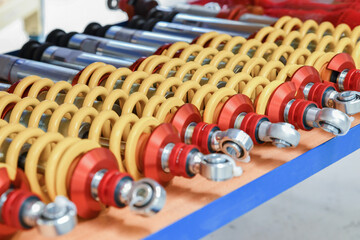 A row of shock absorbers for car