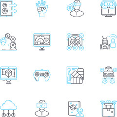 High-Tech linear icons set. Innovation, Automation, Virtuality, Nanotechnology, Augmentation, Robotics, Quantum line vector and concept signs. Future,Immersive,Artificial outline illustrations