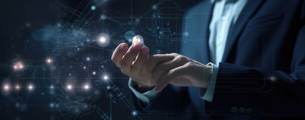 AI Artificial Intelligence, Data Science, Information technology concept. Businessman touching on AI machine learning on virtual screen with big data, computer code