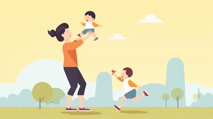 Obraz na płótnie Canvas A person and baby are celebrating family sports outdoors. AI generative