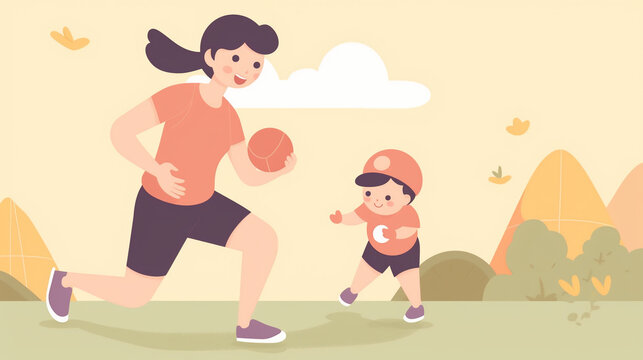 A person and baby are celebrating family sports outdoors. AI generative