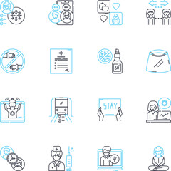 Health hazard linear icons set. Contamination, Pollution, Toxins, Radiation, Carcinogenic, Allergies, Disease line vector and concept signs. Infection,Hazardous,Poison outline illustrations