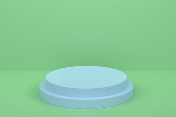 Pastel green cylinder podium with steps on blue background