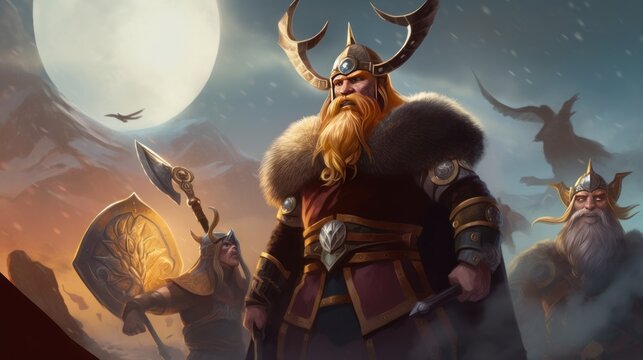 World inspired by Norse mythology, with fierce Vikings, epic battles, and divine creatures