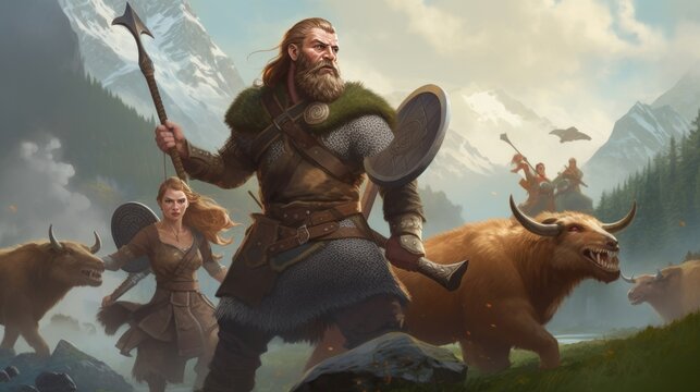 World inspired by Norse mythology, with fierce Vikings, epic battles, and divine creatures