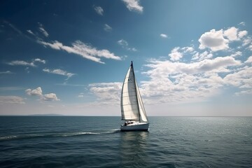 Fototapeta na wymiar illustration, yacht sailing in the sea, ai generative