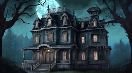 Obraz premium Haunted mansion with hidden rooms, ghostly apparitions, and supernatural puzzles to solve