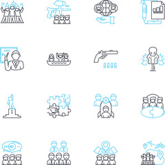 Employee engagement linear icons set. Motivation, Involvement, Commitment, Satisfaction, Empowerment, Recognition, Trust line vector and concept signs. Collaboration,Loyalty,Communication outline